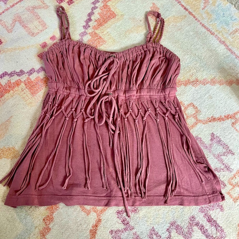 Timjan Designs Boho Fringe Tank, dusty rose S
